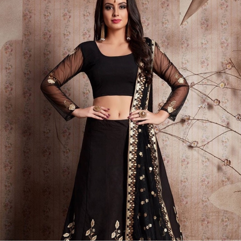Elegant Black and Gold Embroidered Lehenga & Dupatta - Matching Set